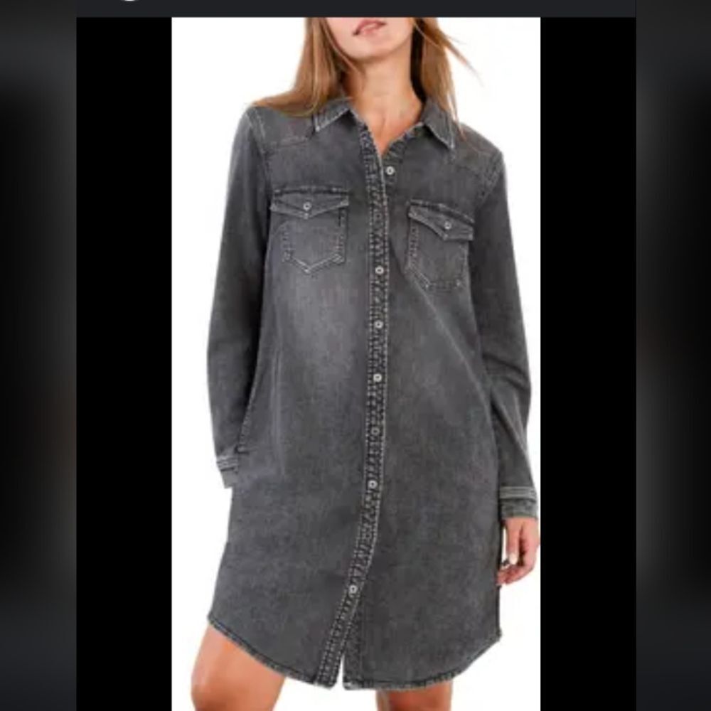 Naturals Raw Hem Black Washed Denim Dress - Picture 1 of 9